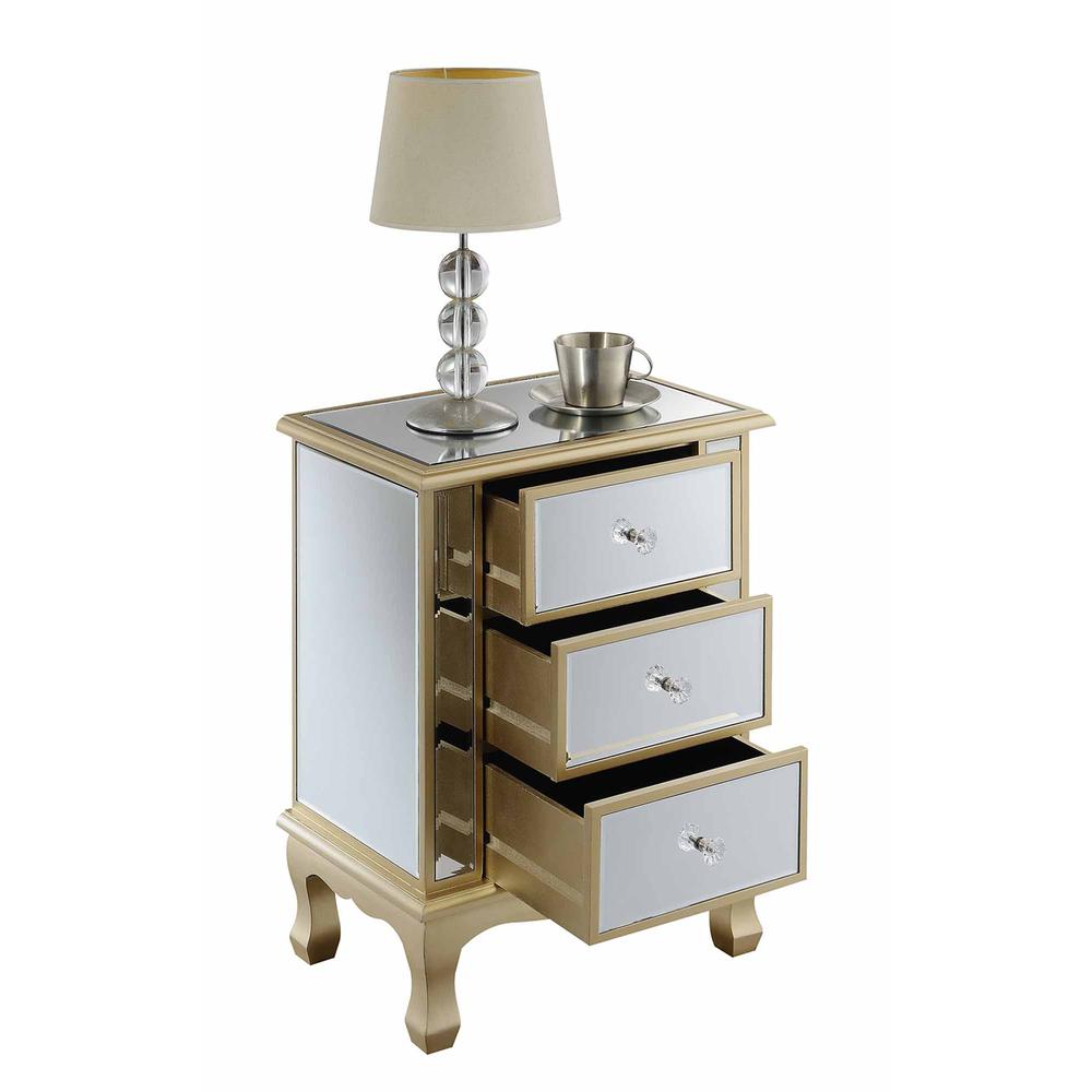 Gold Coast Vineyard 3 Drawer Mirrored End Table. Picture 3