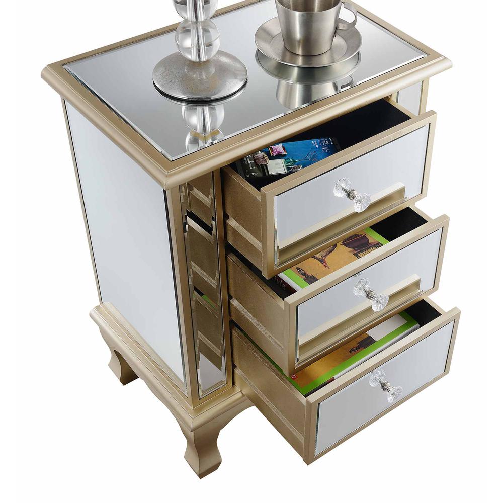 Gold Coast Vineyard 3 Drawer Mirrored End Table. Picture 1