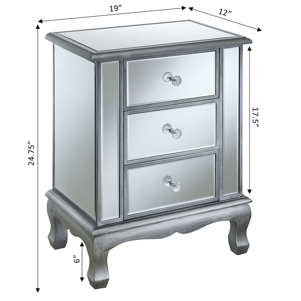Gold Coast Vineyard 3 Drawer Mirrored End Table. Picture 4