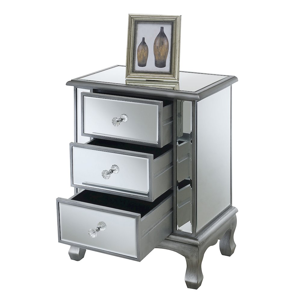 Gold Coast Vineyard 3 Drawer Mirrored End Table. Picture 3
