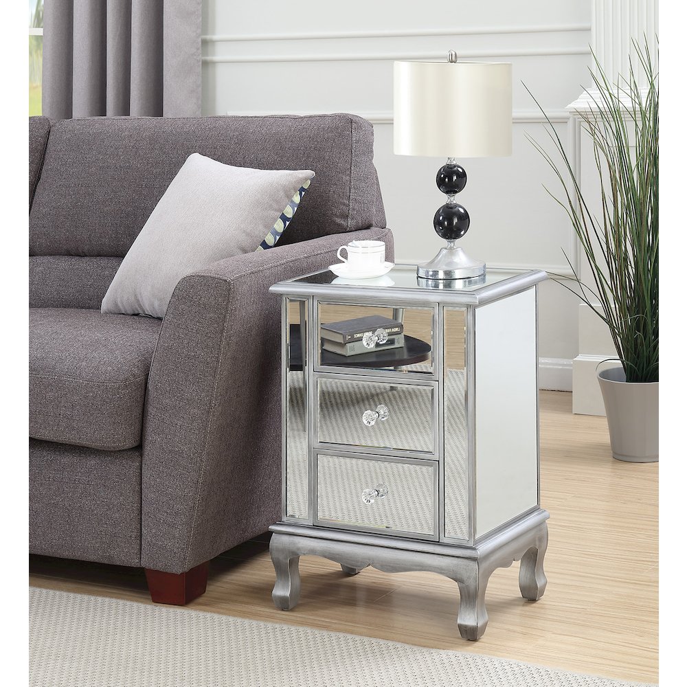 Gold Coast Vineyard 3 Drawer Mirrored End Table. Picture 2