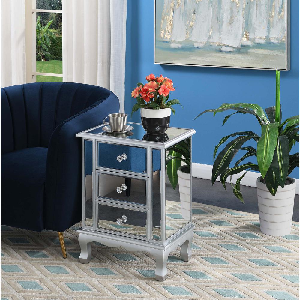 Gold Coast Vineyard 3 Drawer Mirrored End Table. Picture 3