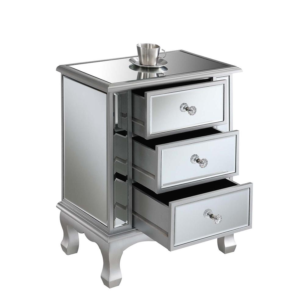 Gold Coast Vineyard 3 Drawer Mirrored End Table. Picture 2