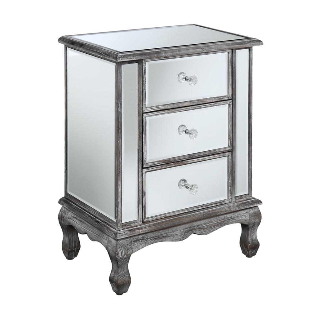 Gold Coast Vineyard 3 Drawer Mirrored End Table. Picture 3