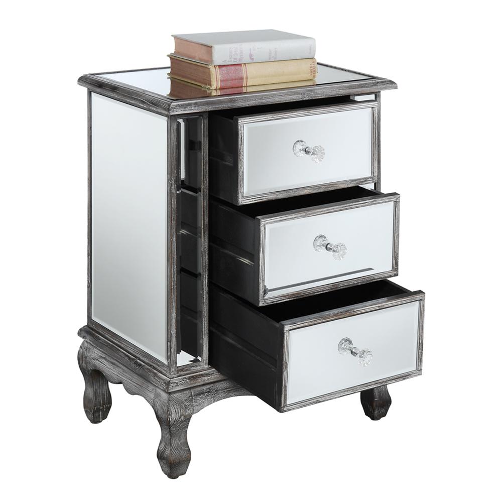 Gold Coast Vineyard 3 Drawer Mirrored End Table. Picture 2