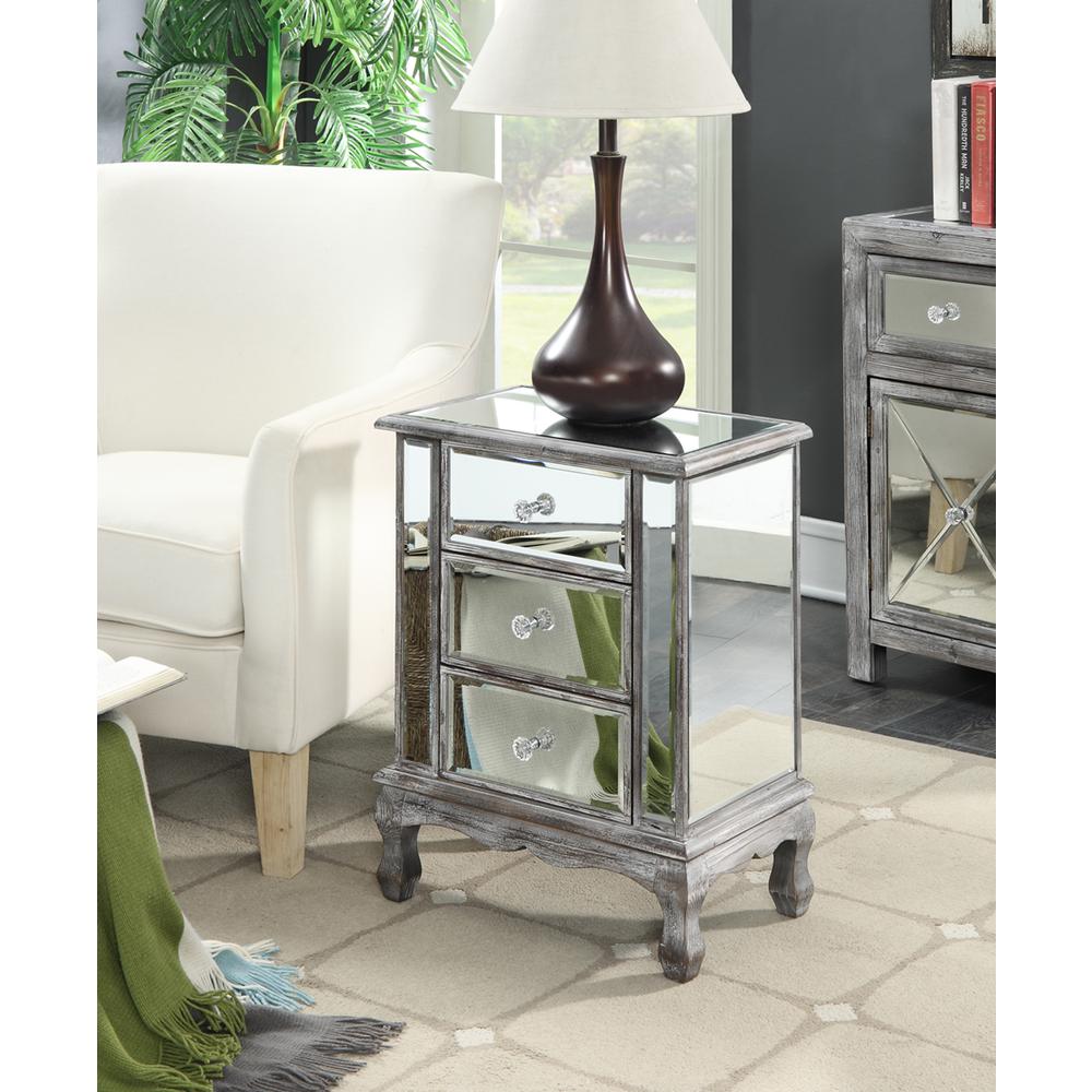 Gold Coast Vineyard 3 Drawer Mirrored End Table. Picture 1