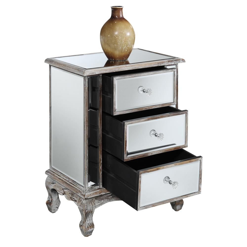 Gold Coast Vineyard 3 Drawer Mirrored End Table. Picture 2