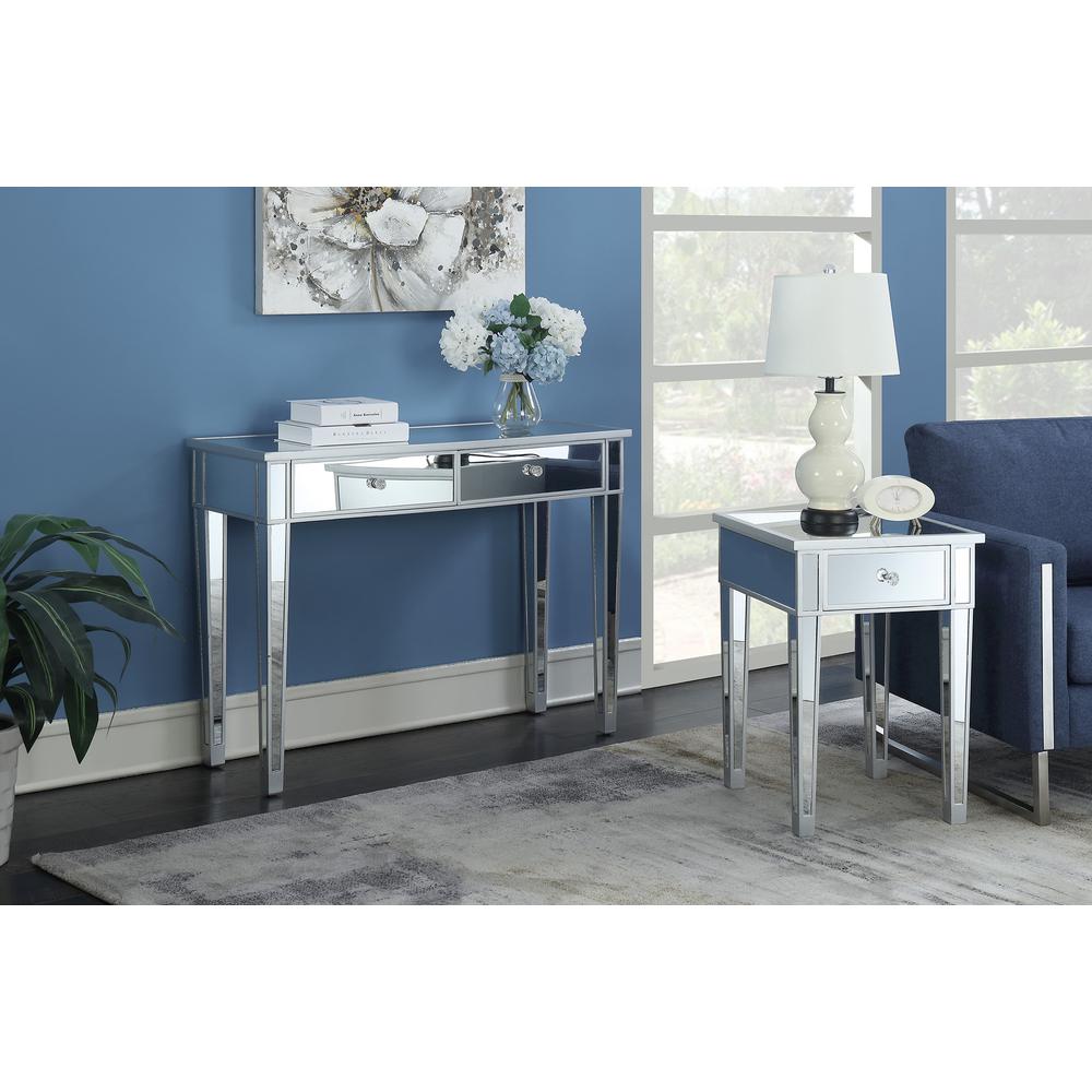 Gold Coast Mirrored End Table with Drawer. Picture 4