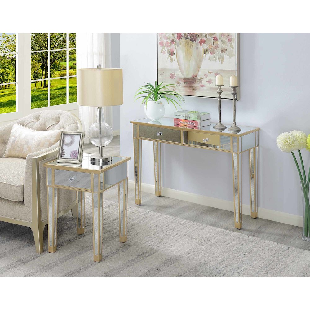 Gold Coast Mirrored 2 Drawer Desk/Console Table. Picture 8