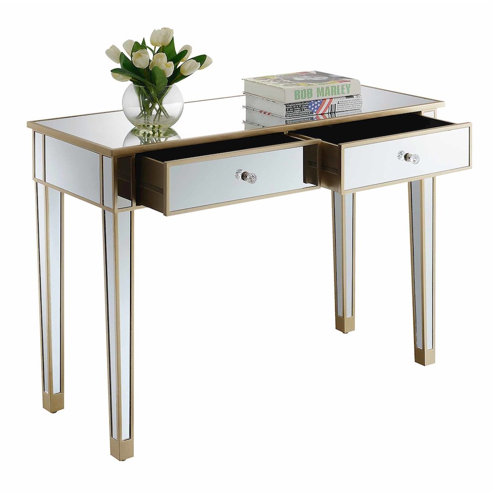 Gold Coast Mirrored 2 Drawer Desk/Console Table. Picture 3