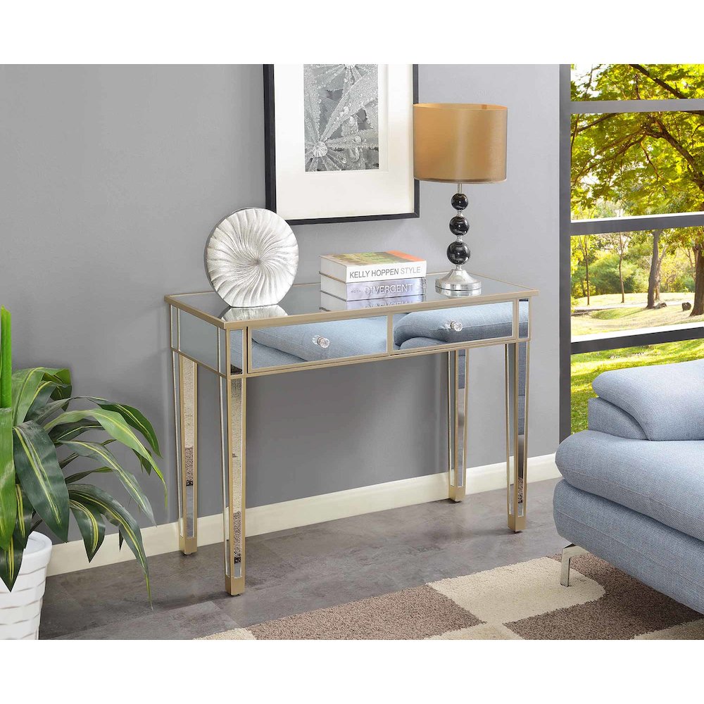 Gold Coast Mirrored 2 Drawer Desk/Console Table. Picture 7