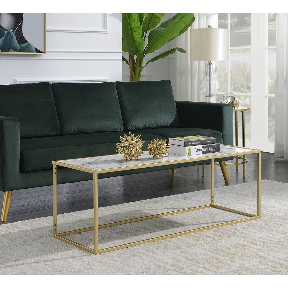 Gold Coast Faux Marble Rectangle Coffee Table. Picture 1
