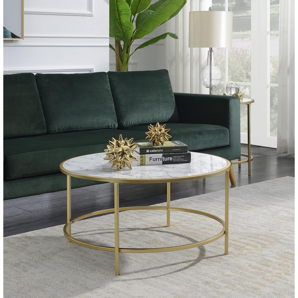 Gold Coast Faux Marble Round Coffee Table. Picture 1