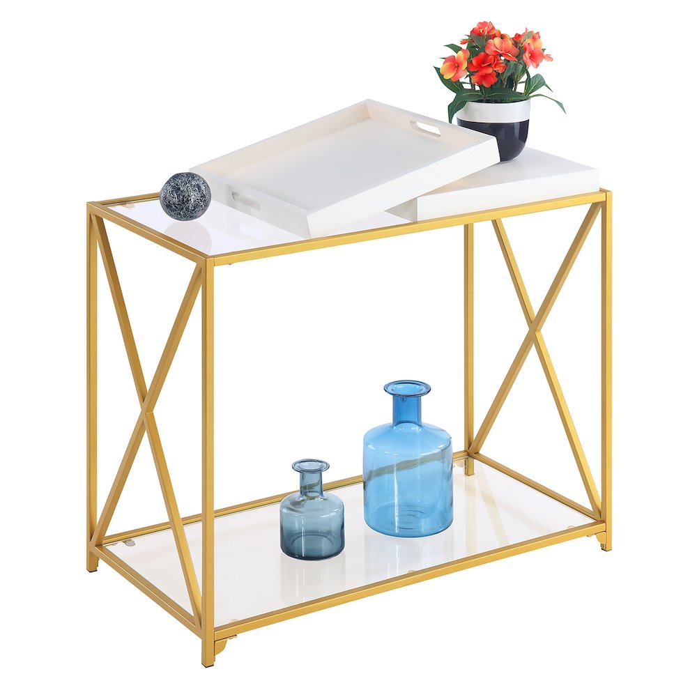 St. Andrews Console Table with Shelf and Removable Trays, White/Gold. Picture 4