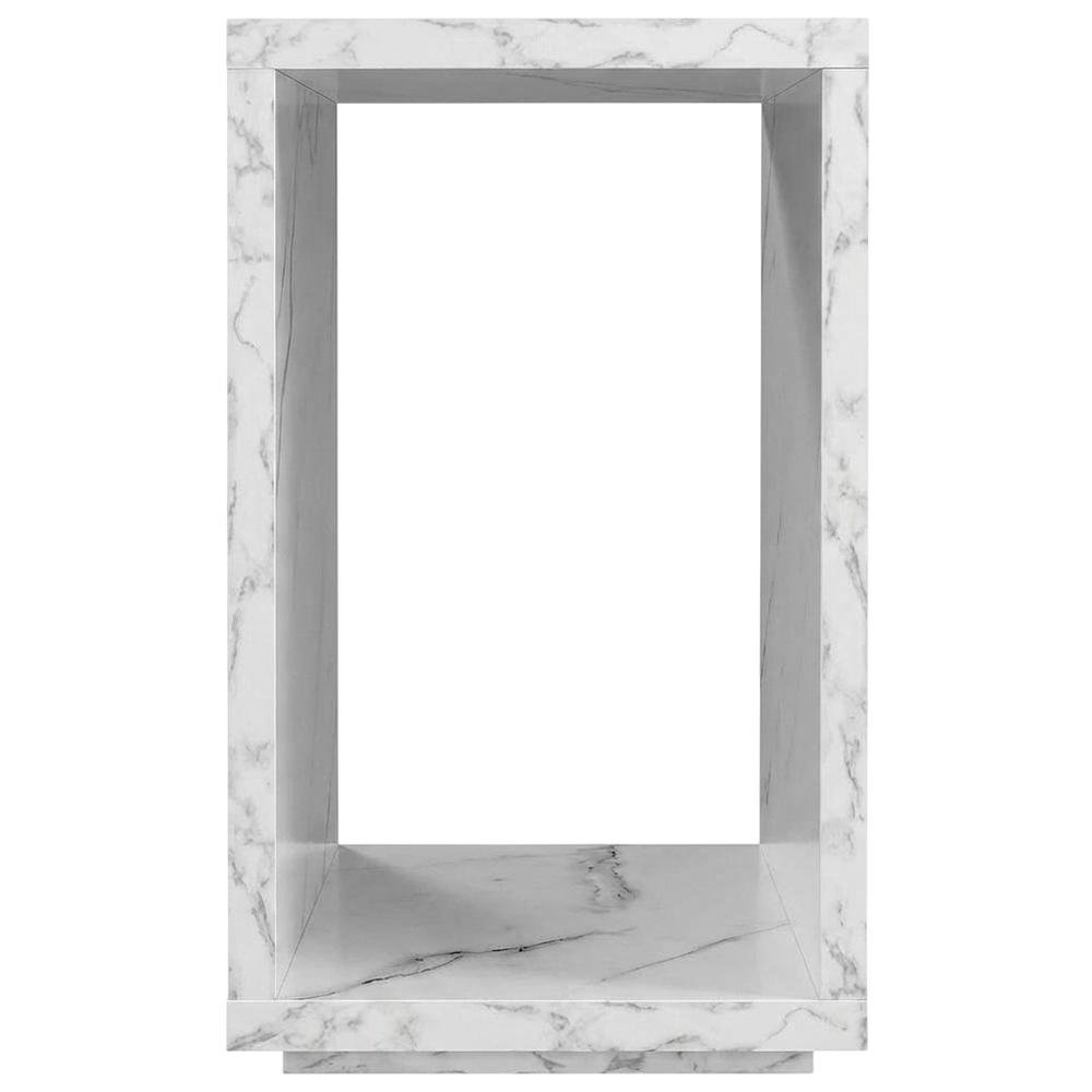 White Faux Marble End Table with Shelf for Living Room Use. Picture 4