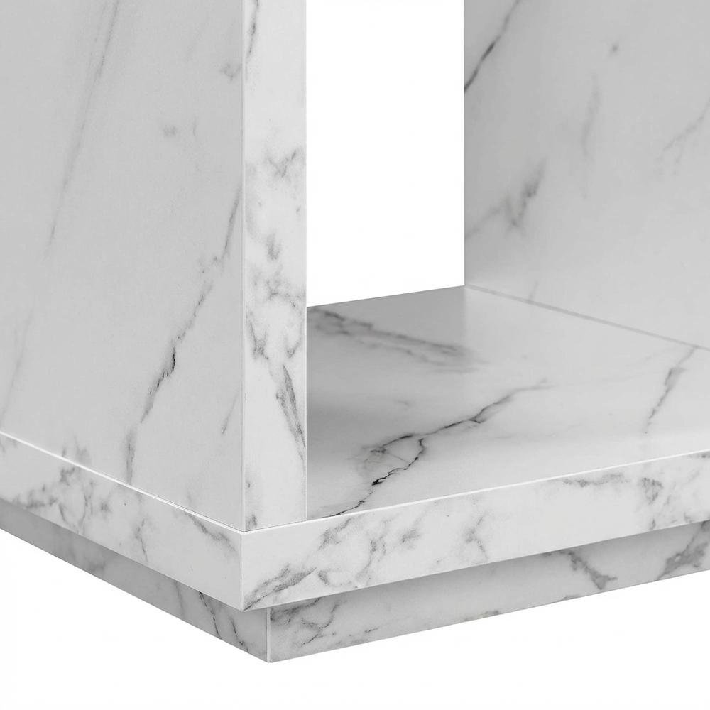 White Faux Marble End Table with Shelf for Living Room Use. Picture 6
