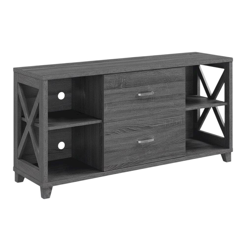 Gray Oxford Deluxe TV Stand with 2 Drawers and Shelves for 55-Inch Screens. Picture 1