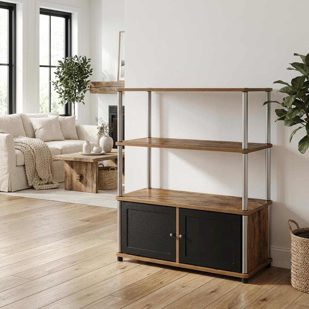 Barnwood TV Stand with Storage Cabinets and Shelves for 40-Inch TVs. Picture 3