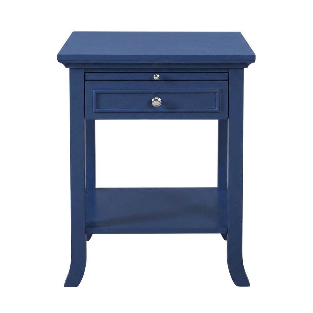Cobalt Blue End Table with 1 Drawer and Pull-Out Shelf for Living Room. Picture 4