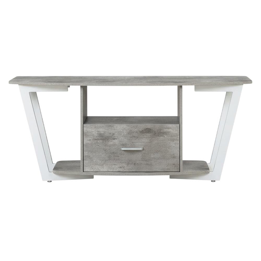 White powder-coated metal TV stand with shelves for 65-inch TVs. Picture 4