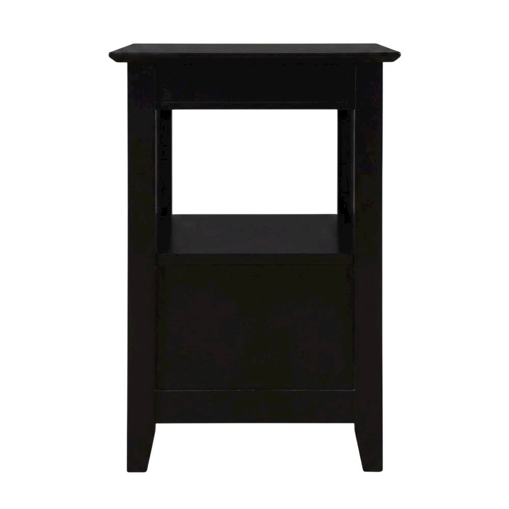 Black end table with built-in charging station and spacious shelf. Picture 4