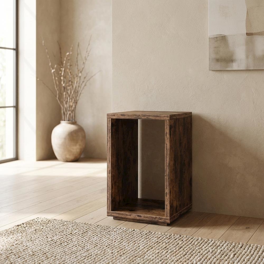 Barnwood Finish End Table with Shelving for Living Room or Bedroom. Picture 2