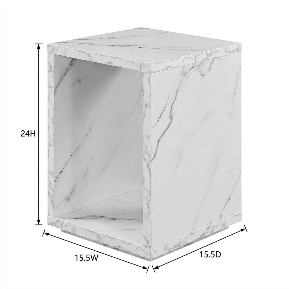 White Faux Marble End Table with Shelf for Living Room Use. Picture 7