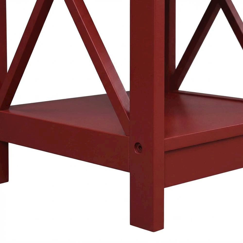 Cranberry Red End Table with Shelves and Transitional Style. Picture 6