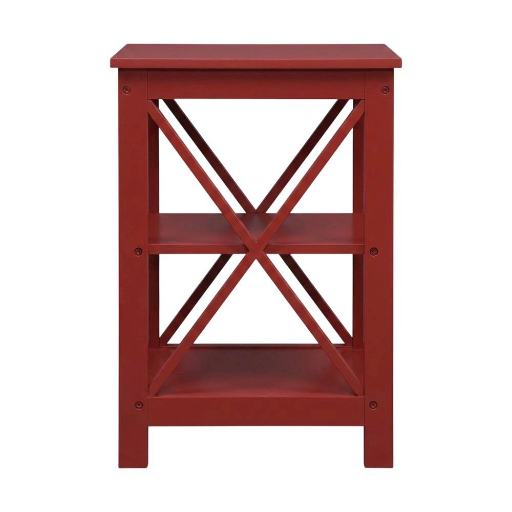 Cranberry Red End Table with Shelves and Transitional Style. Picture 4