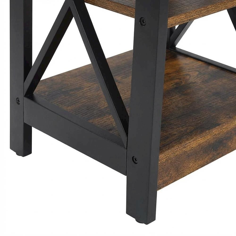 Barnwood and Black Finish End Table with Shelving for Stylish Living Spaces. Picture 6