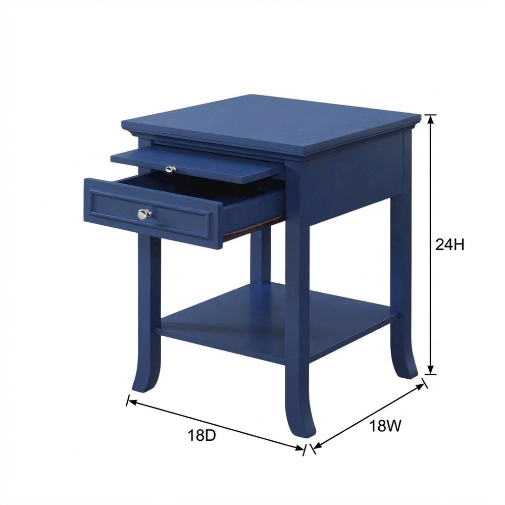 Cobalt Blue End Table with 1 Drawer and Pull-Out Shelf for Living Room. Picture 7