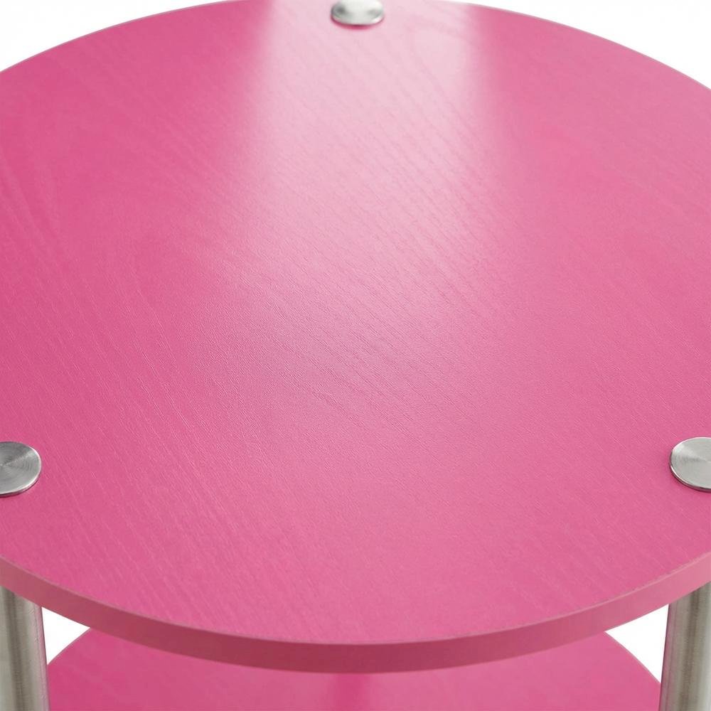 Pink 2-Tier Round End Table with Modern Design and Sturdy Construction. Picture 5
