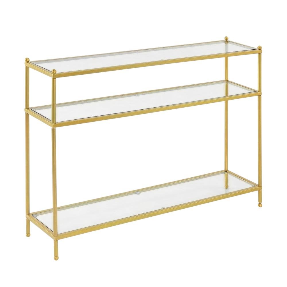 Glass console table with three tiers, modern design for versatile use. Picture 1