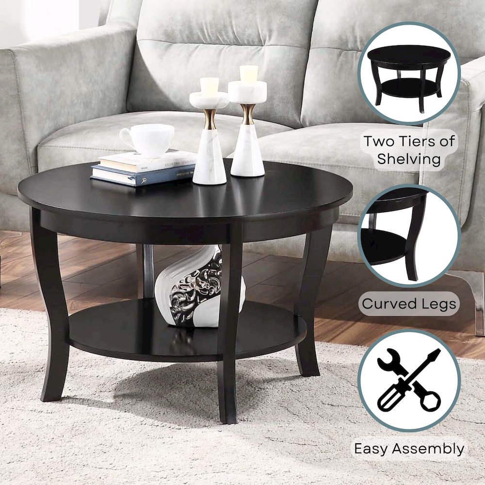 American Heritage Round Coffee Table with Shelf. Picture 4