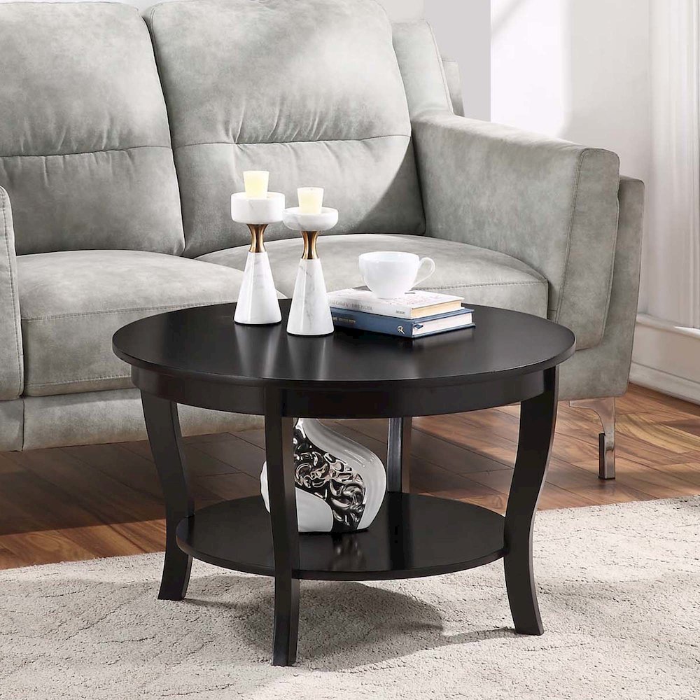 American Heritage Round Coffee Table with Shelf. Picture 2