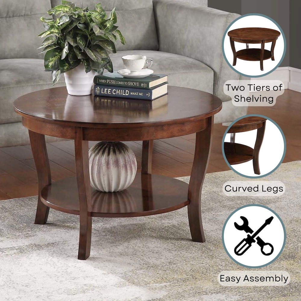 American Heritage Round Coffee Table with Shelf. Picture 4
