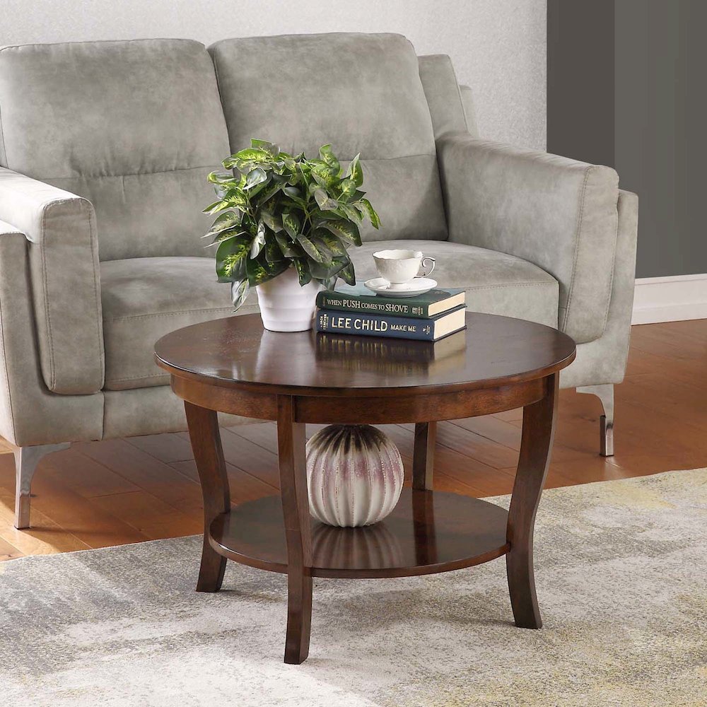 American Heritage Round Coffee Table with Shelf. Picture 2