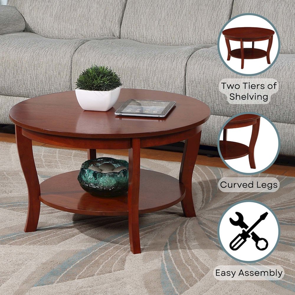 American Heritage Round Coffee Table with Shelf. Picture 4