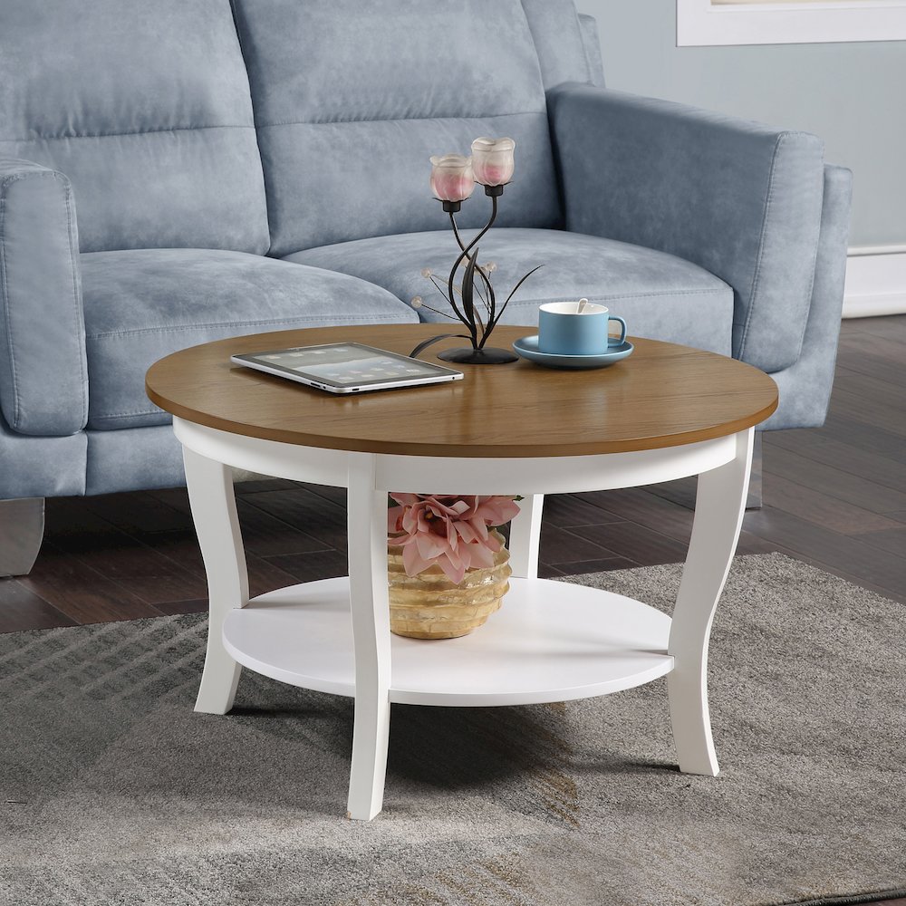 American Heritage Round Coffee Table with Shelf. Picture 2