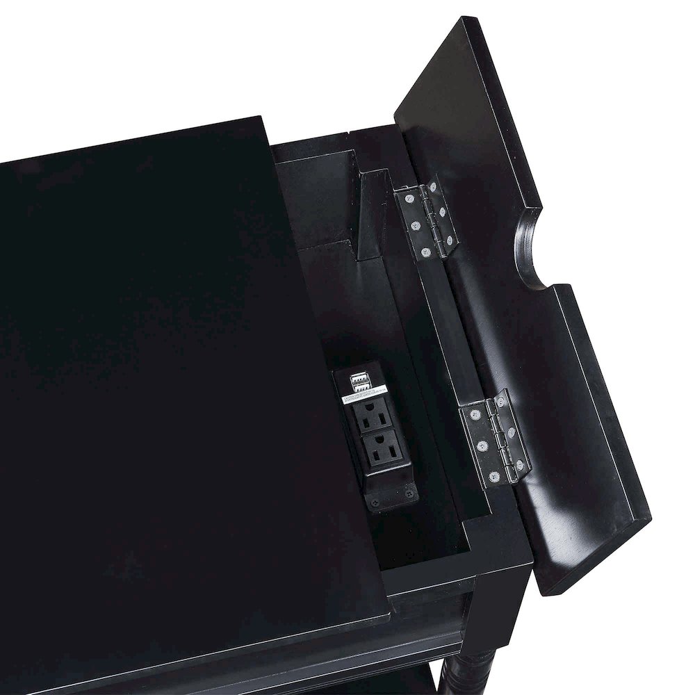 Country Oxford 1 Drawer End Table with Charging Station and Shelf, Black. Picture 5