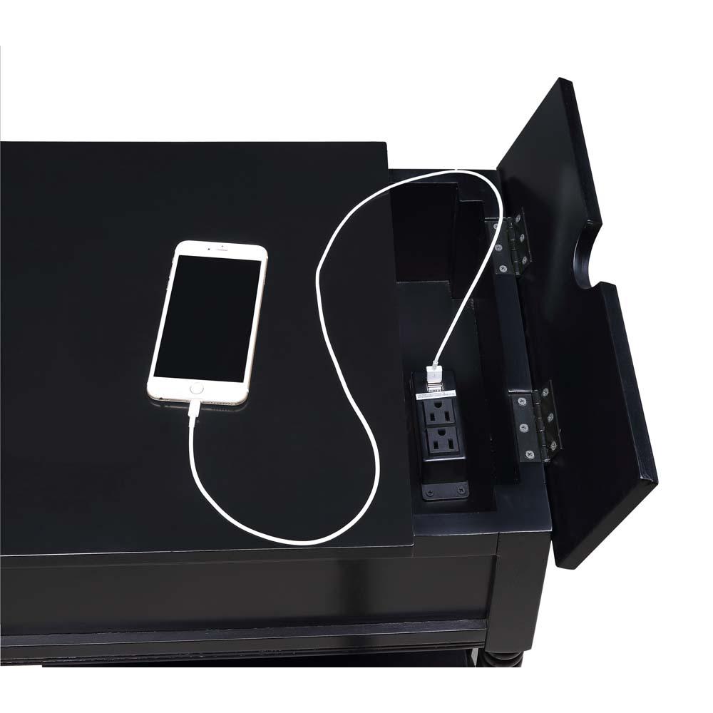 Country Oxford 1 Drawer End Table with Charging Station and Shelf, Black. Picture 5