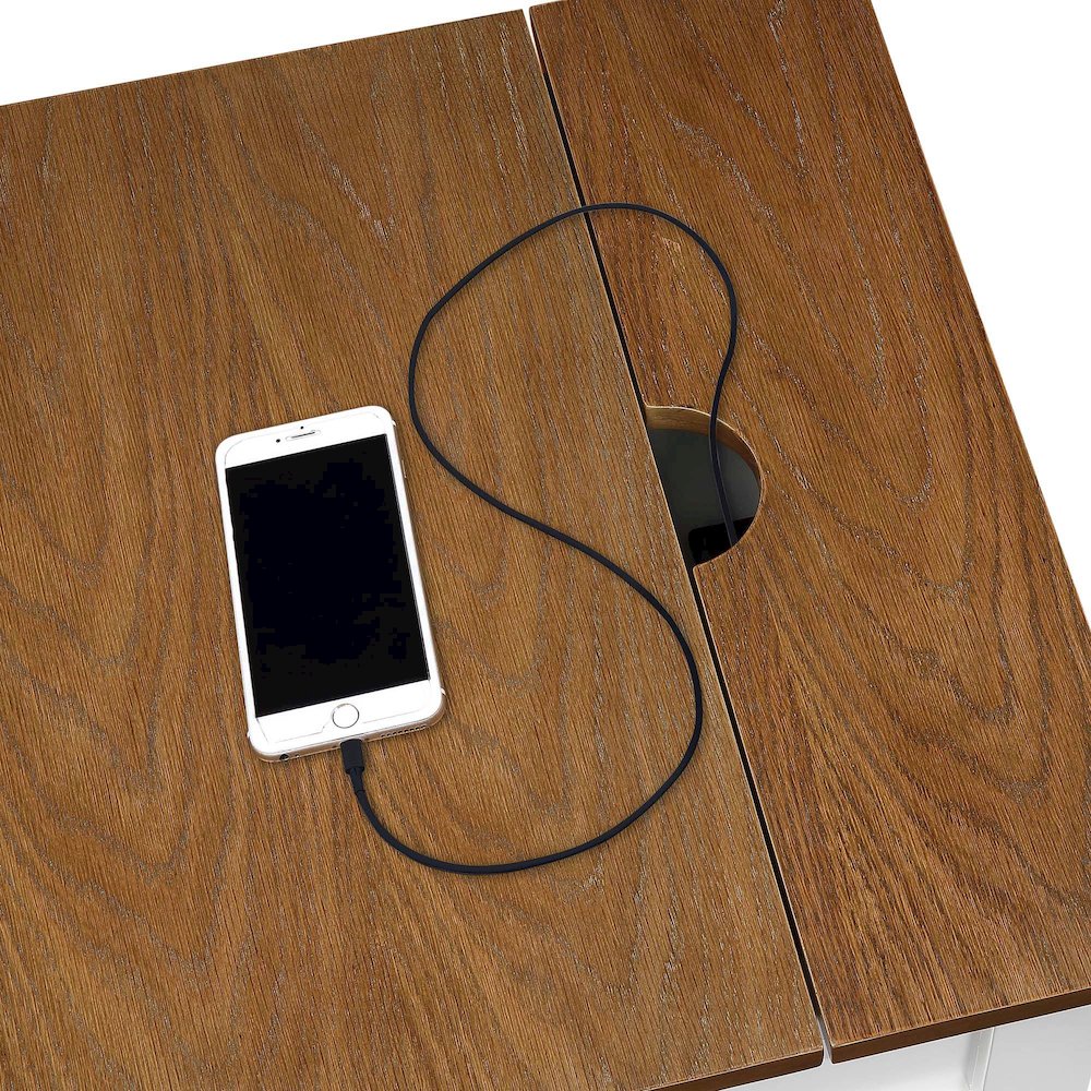 Country Oxford 1 Drawer End Table with Charging Station and Shelf, Driftwood/White. Picture 7