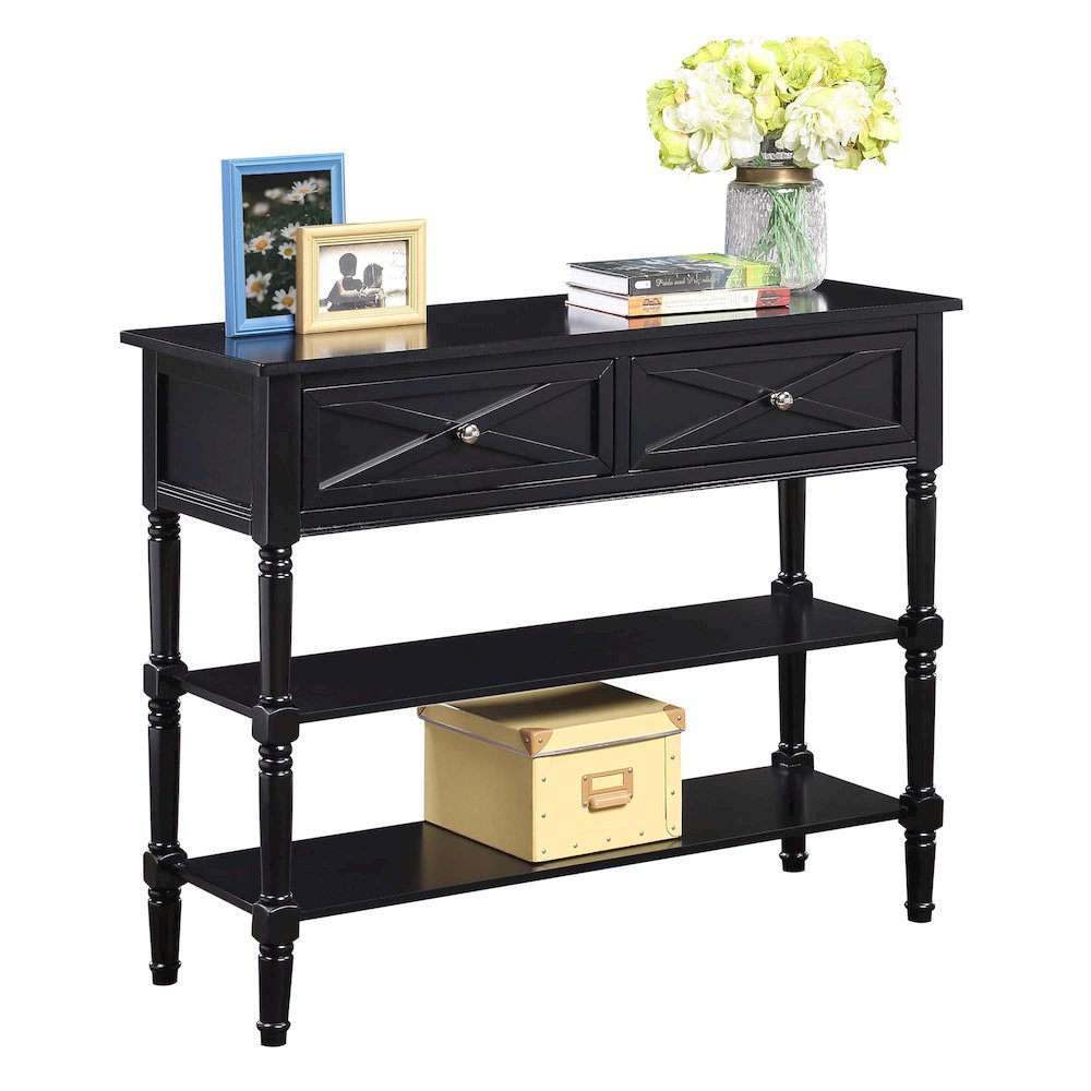 Country Oxford 2 Drawer Console Table with Shelves, Black. Picture 3