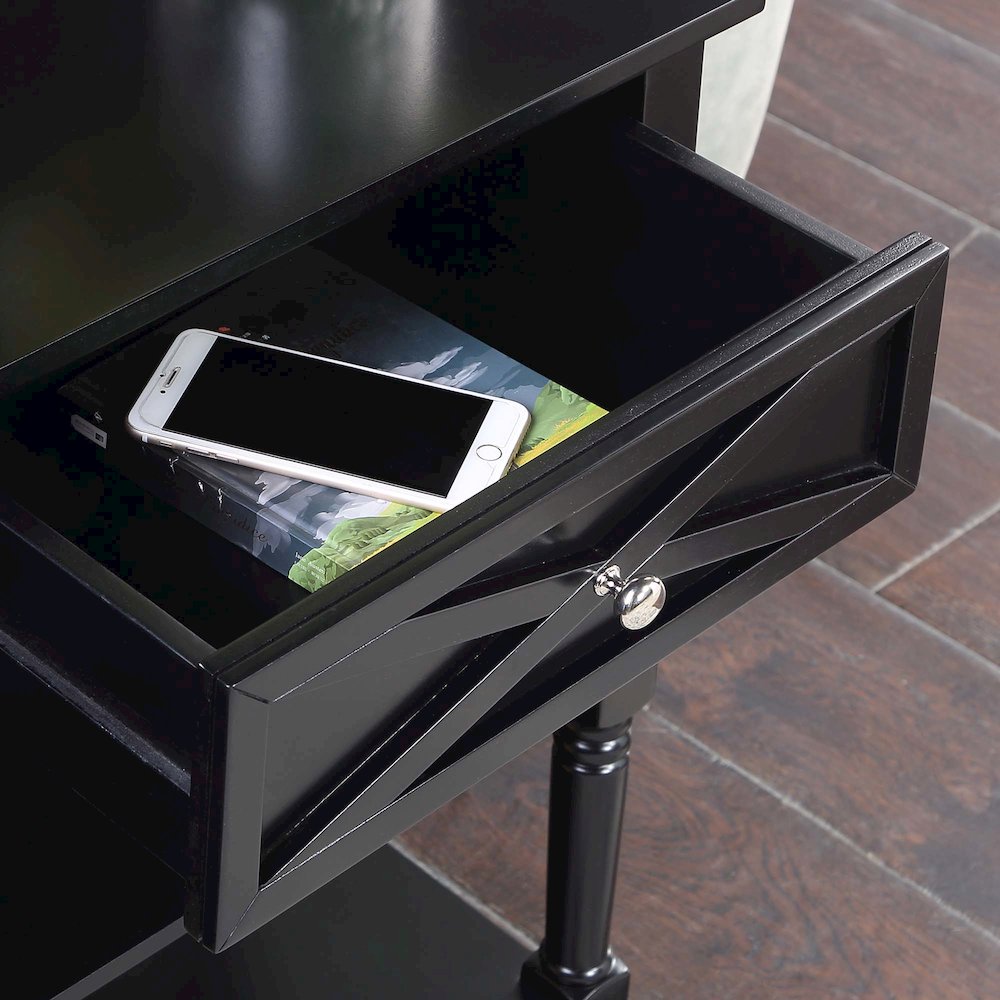 Country Oxford 2 Drawer Console Table with Shelves, Black. Picture 4