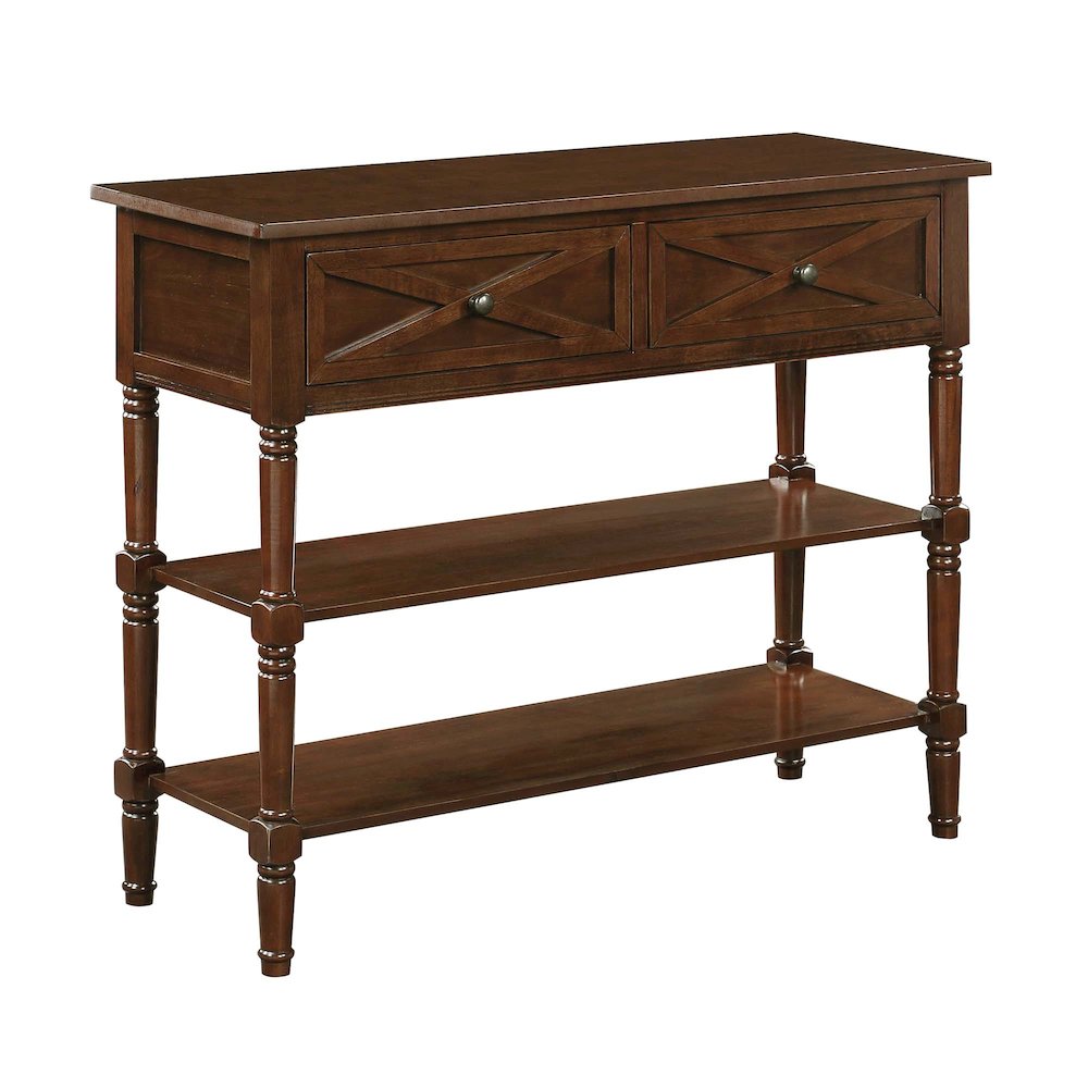 Country Oxford 2 Drawer Console Table with Shelves, Espresso. Picture 1