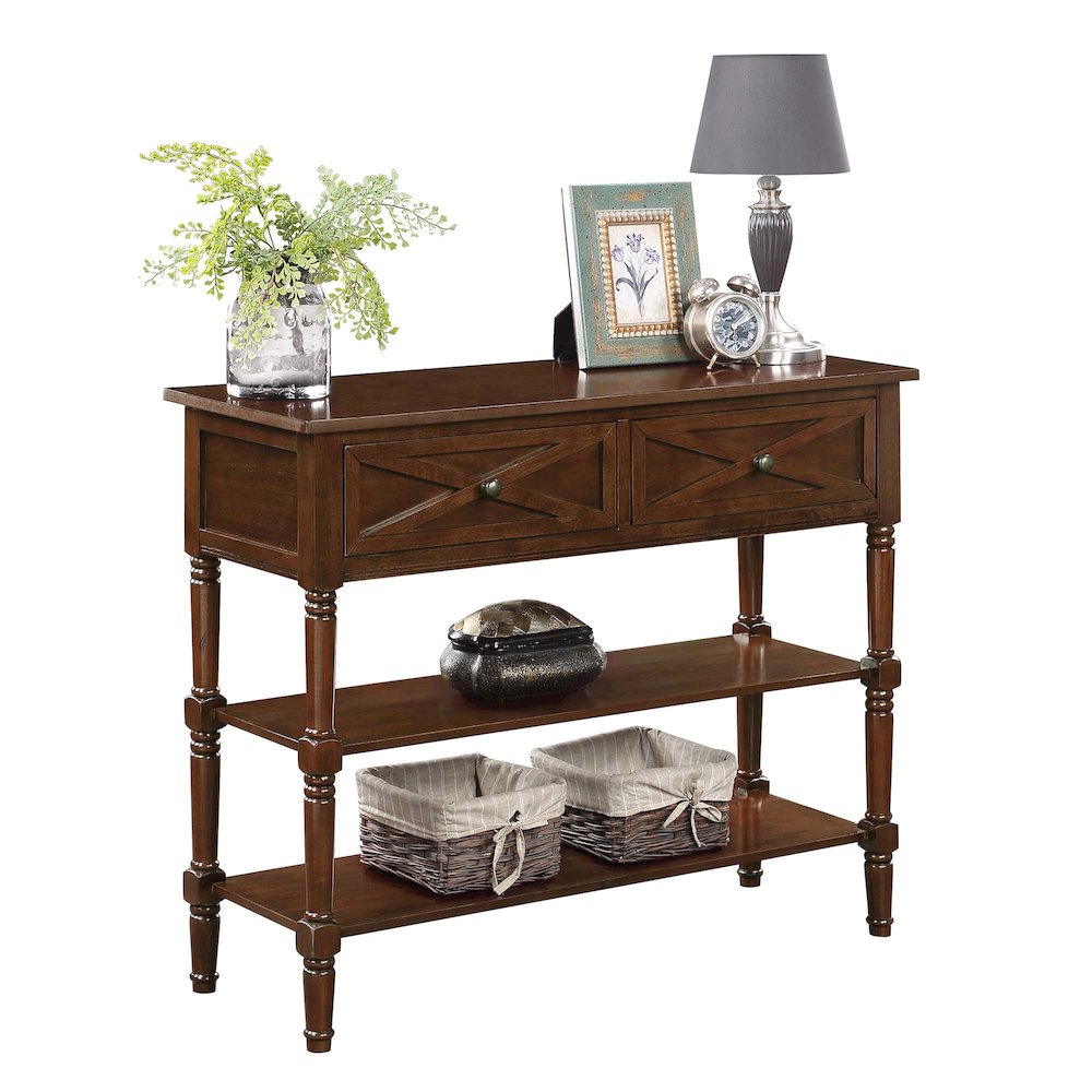 Country Oxford 2 Drawer Console Table with Shelves, Espresso. Picture 3