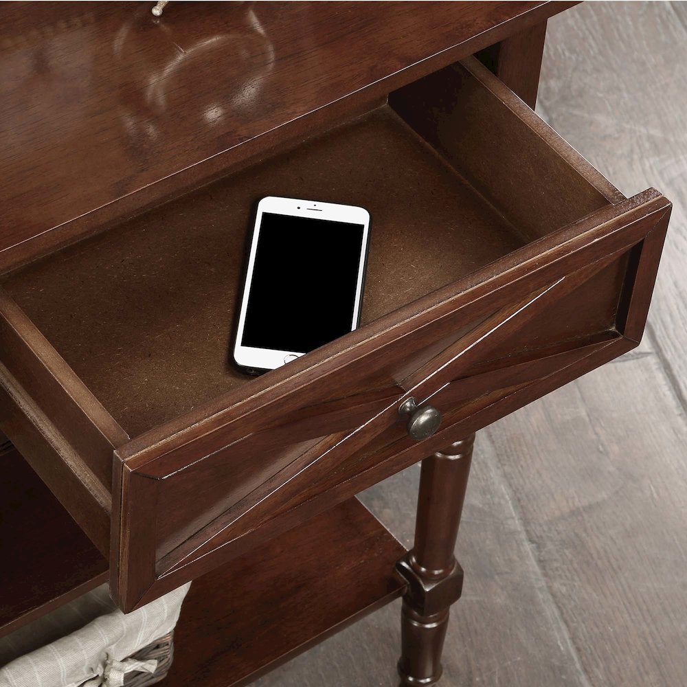 Country Oxford 2 Drawer Console Table with Shelves, Espresso. Picture 4