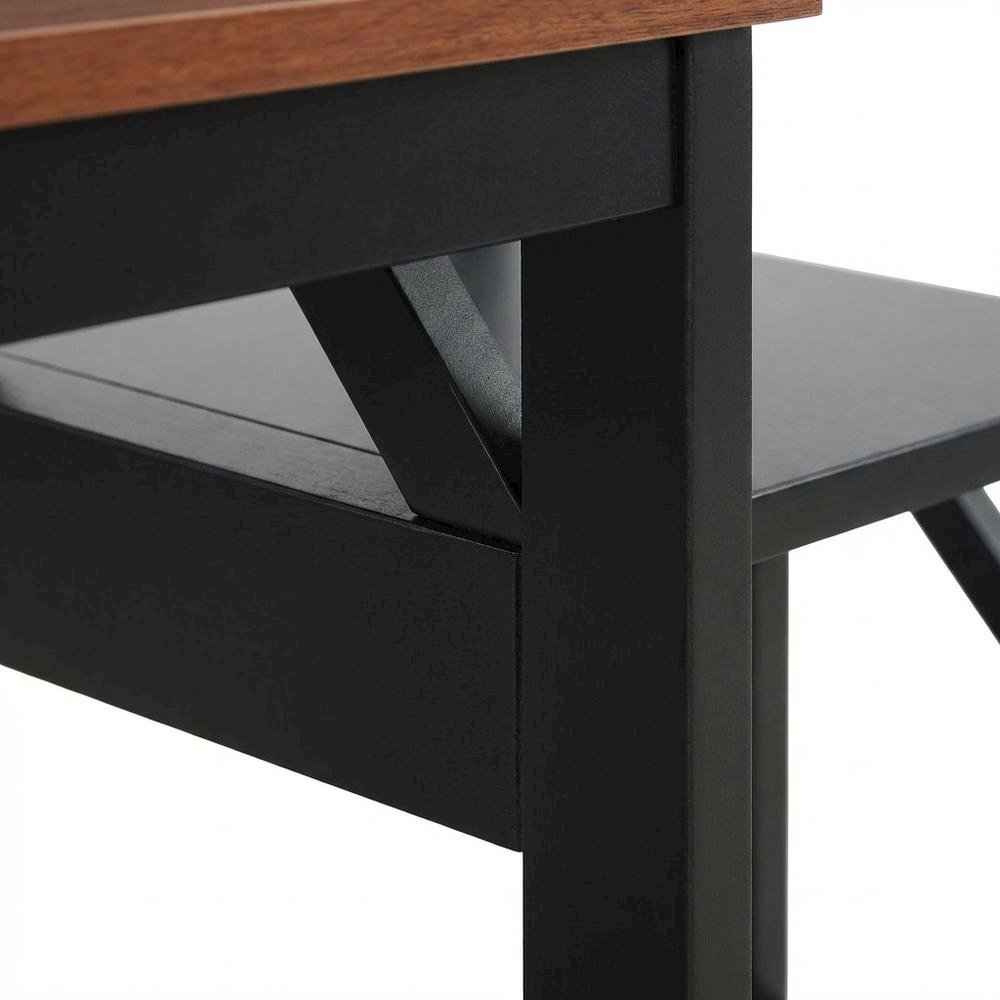 Cherry finish end table with shelves and transitional coastal style. Picture 5