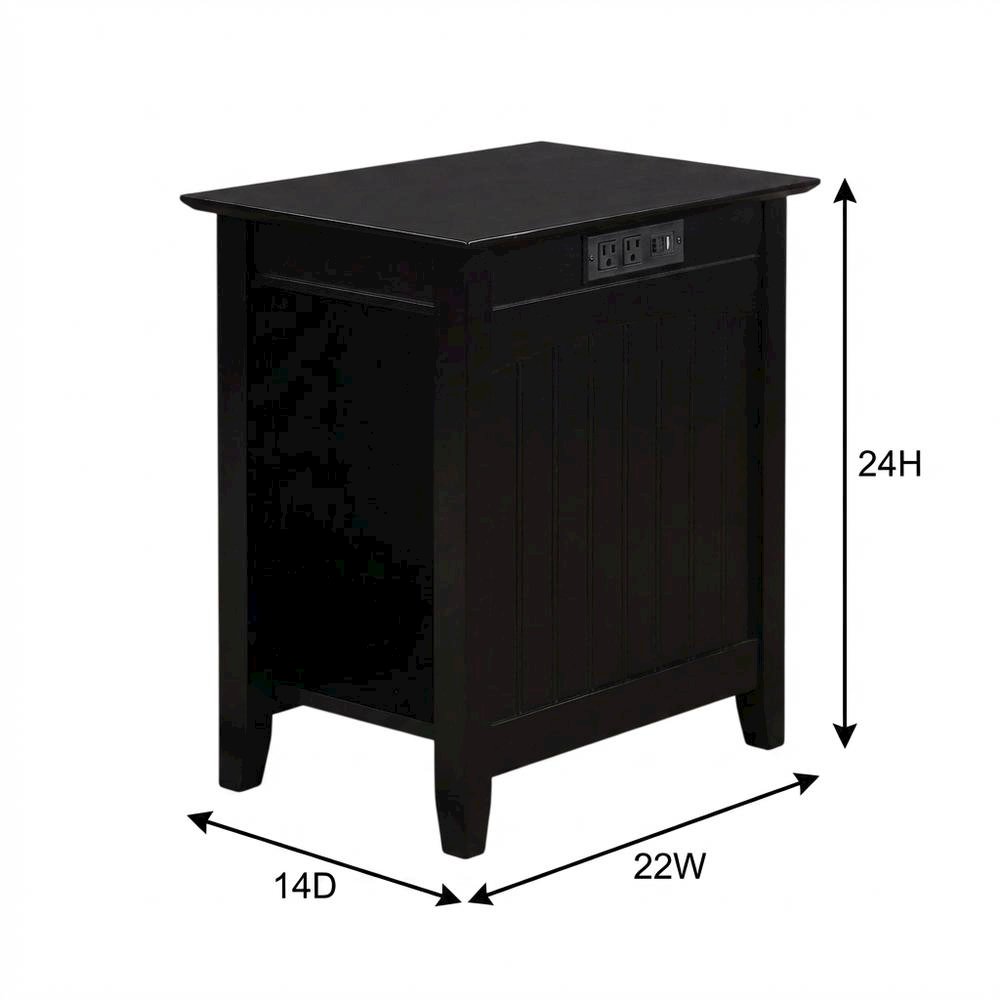 Black end table with built-in charging station and spacious shelf. Picture 7