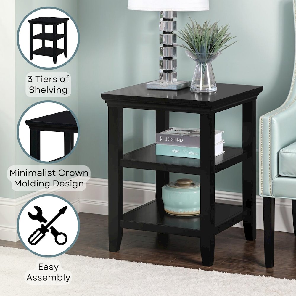 Tribeca End Table with Shelves, Black. Picture 4